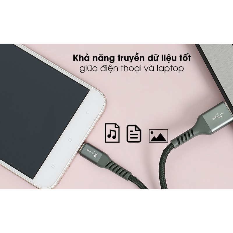 Cáp Micro 1m Xmobile LTM-02 xanh rêu mang kiểu dáng nhẹ nhàng, tiện kết nối,hạn chế đứt gãy, không hộp new 99%