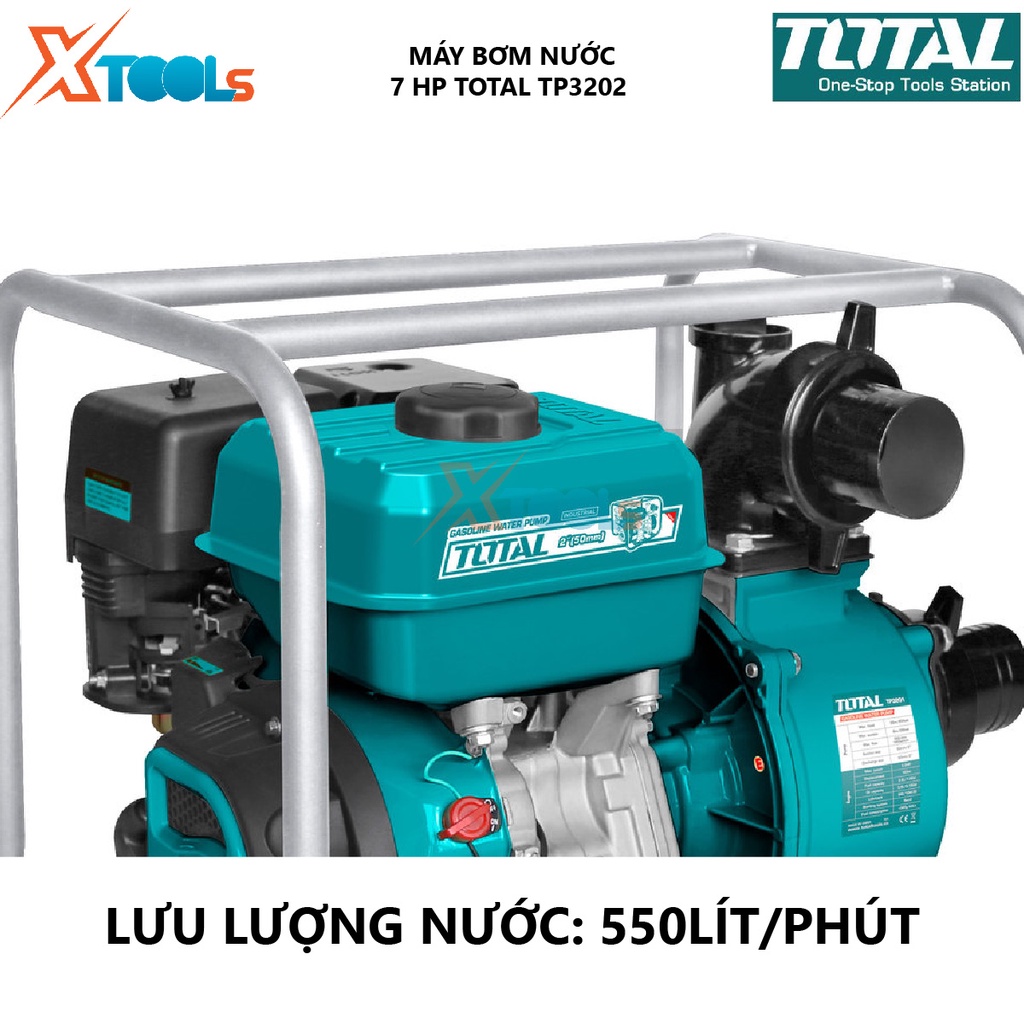 Máy bơm nước chạy xăng TOTAL TP3202 máy bơm dùng xăng Chiều cao bơm tối đa 28 m, Độ hút sâu tối đa 8m, Dung tích xi lanh