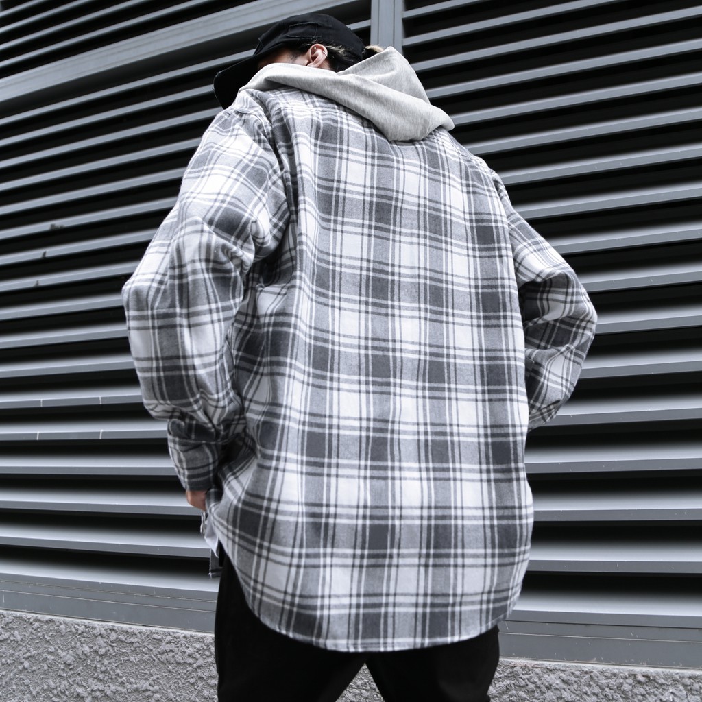 Áo Sơ Mi Hooded Flannel Jacket Màu Xám
