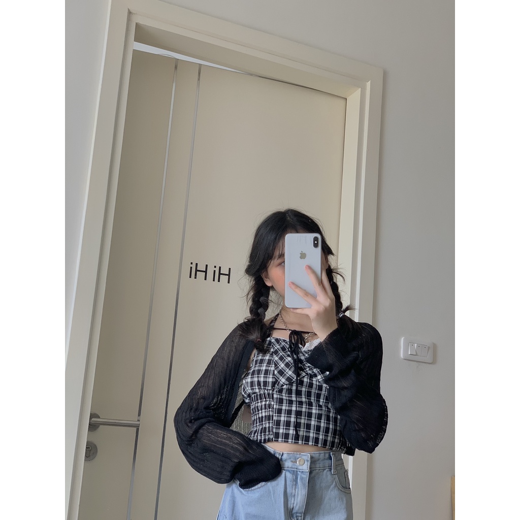 áo cardigan gân lưới ngực buộc dây JB109 LOLLIE STUDIO
