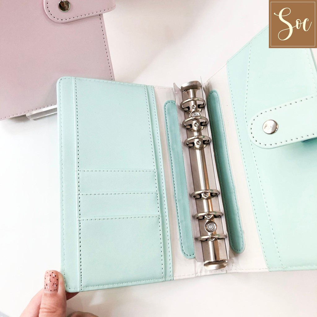 Sổ da PU Planner size A6 nắp gài bấm mạ