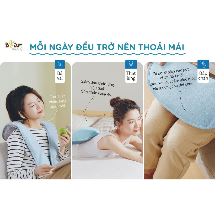 Máy đấm massage lưng Bear AMQ-A01X1, bọc vải len có bảng điều khiển giúp lưu thông máu hàng quốc tế, BH 12 tháng