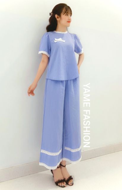 Set Đồ Bộ Mặc Nhà Phối Ren - Vải Lụa Tuyết Cao Cấp - Vải Dày Dặn - 8 Màu - Form Quần Ống Rộng Sang Chảnh | BigBuy360 - bigbuy360.vn