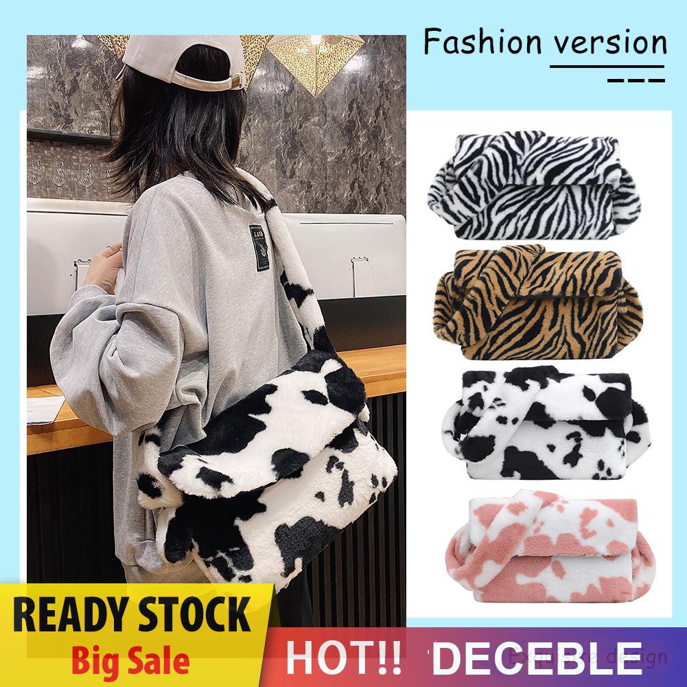 Túi xách lông in hoạ tiết màu da thú phong cách cổ điển cho nữ