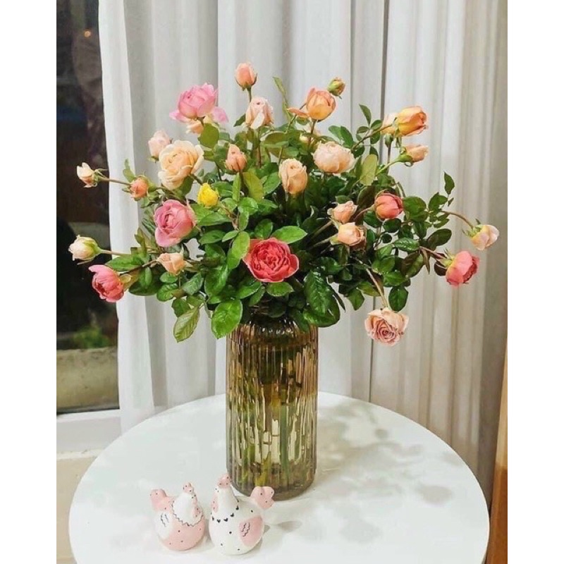 Lọ hoa thủy tinh màu hổ phách cao 24cm - bình hoa phong cách vintage