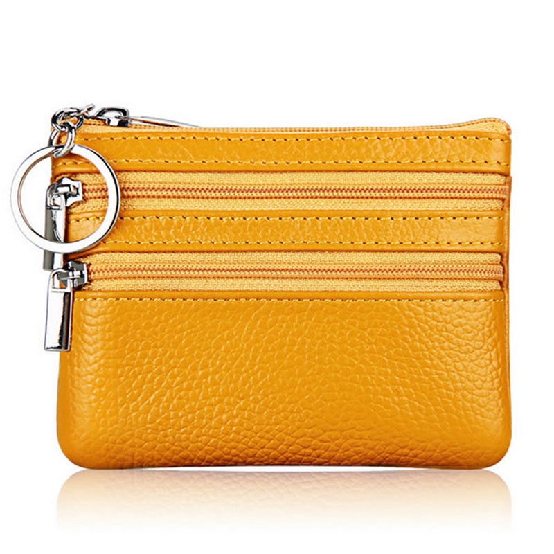 san* Women Men Leather Coin Purse Card Wallet Clutch Double Zipper Small Change Bag