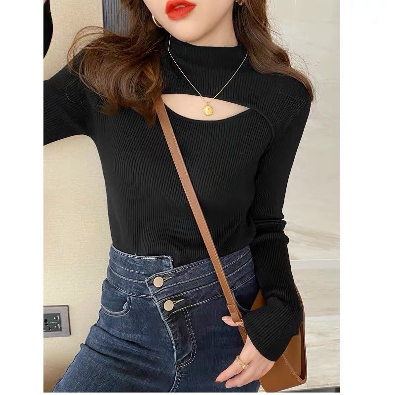 Áo thun cổ ba phân thiết kế khoét ngực co dãn bốn chiều Bống Chic