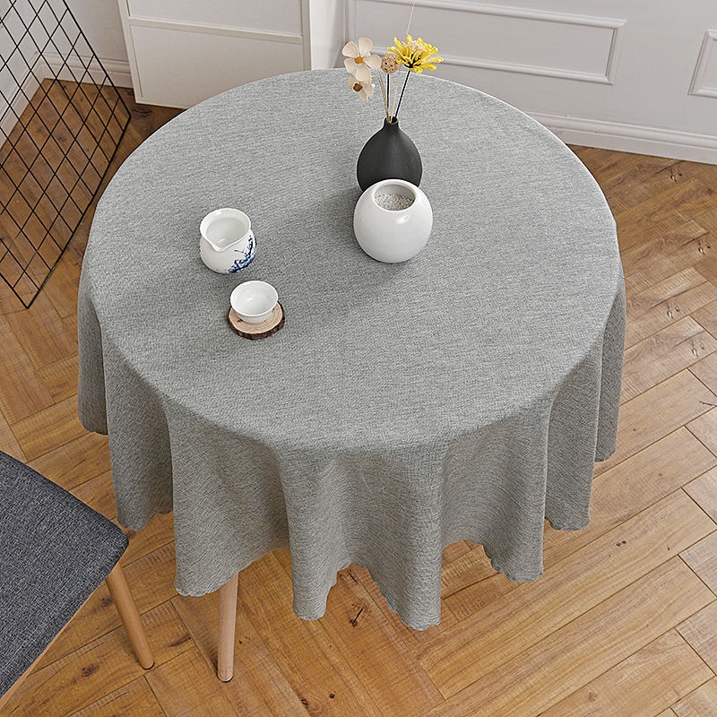 Khăn Trải Bàn Tròn Vải Lanh Cotton Màu Trơn Đơn Giản Phong Cách Trung Hoa