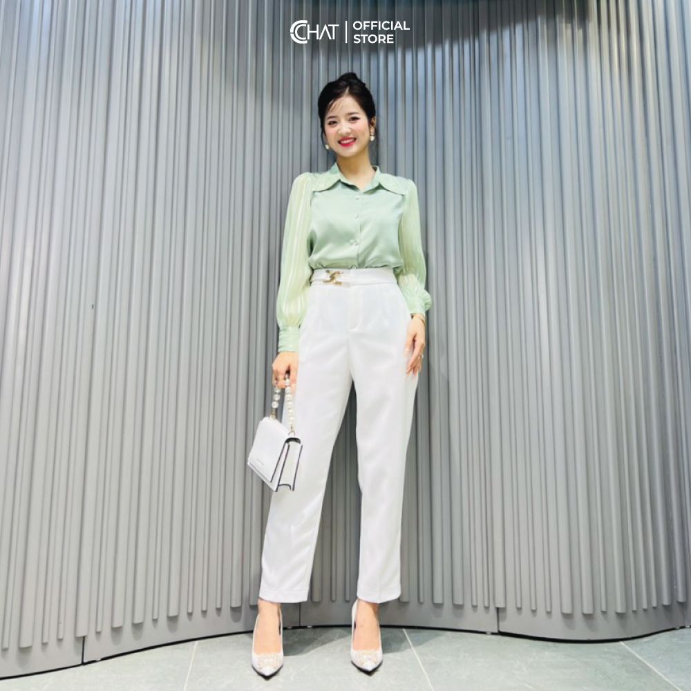 Sơ mi phối cổ tay bồng CChat Clothes