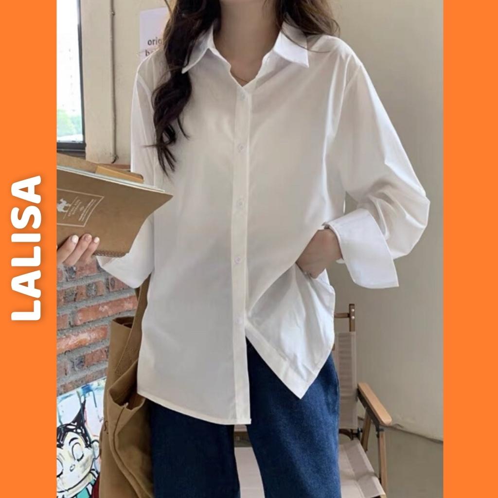 Áo Sơ Mi Kiểu LALISA Áo Sơ Mi Form Rộng Màu Trắng Xanh Hồng Nữ Tay Dài Kiểu Hàn Quốc Vải Cao Cấp AO014