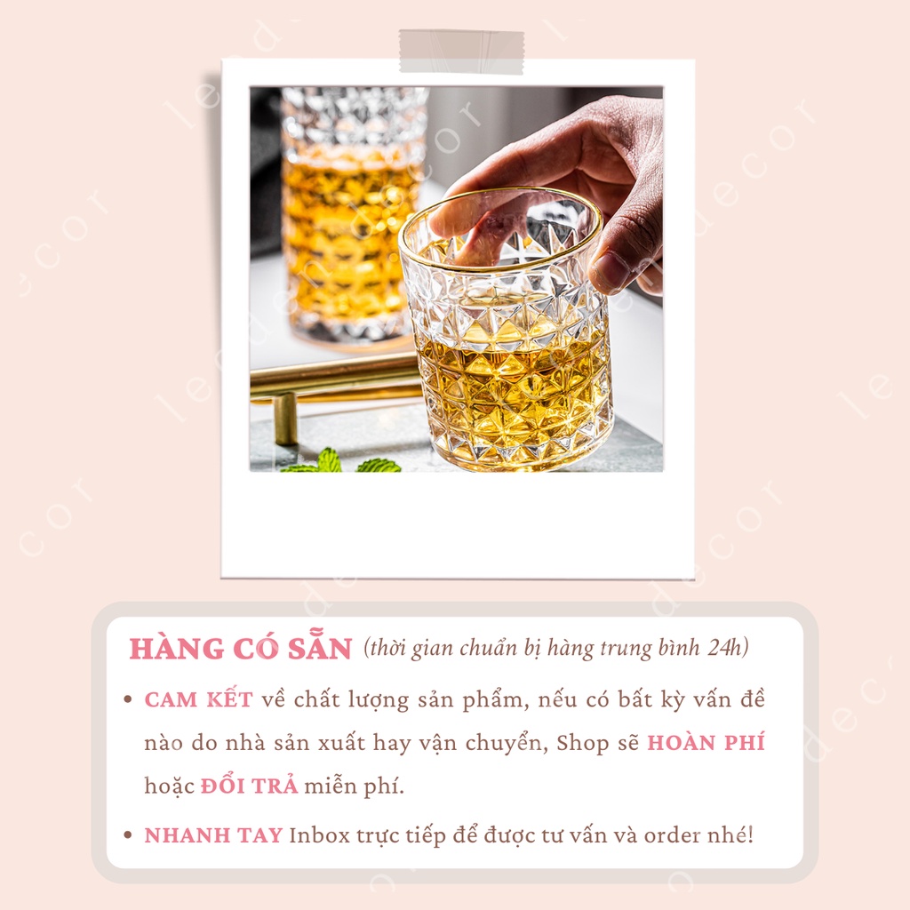 Cốc thủy tinh uống nước trong suốt kim cương viền mạ vàng phong cách Hàn Quốc, ly thuỷ tinh chịu nhiệt – LEODEN Decor