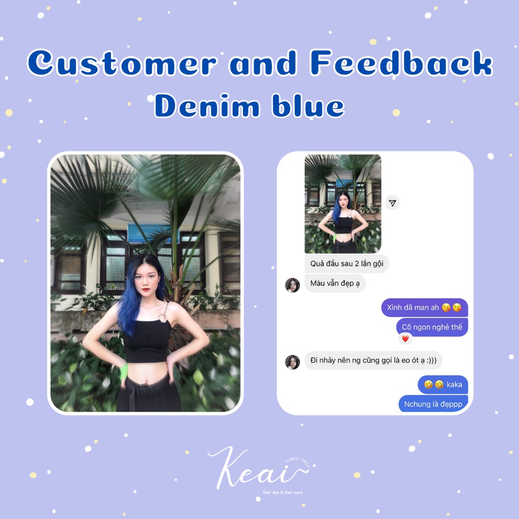 Thuốc nhuộm tóc tại nhà Xanh Dương - Denim Blue - kèm oxi - cần sử dụng tẩy - Keaihairdye