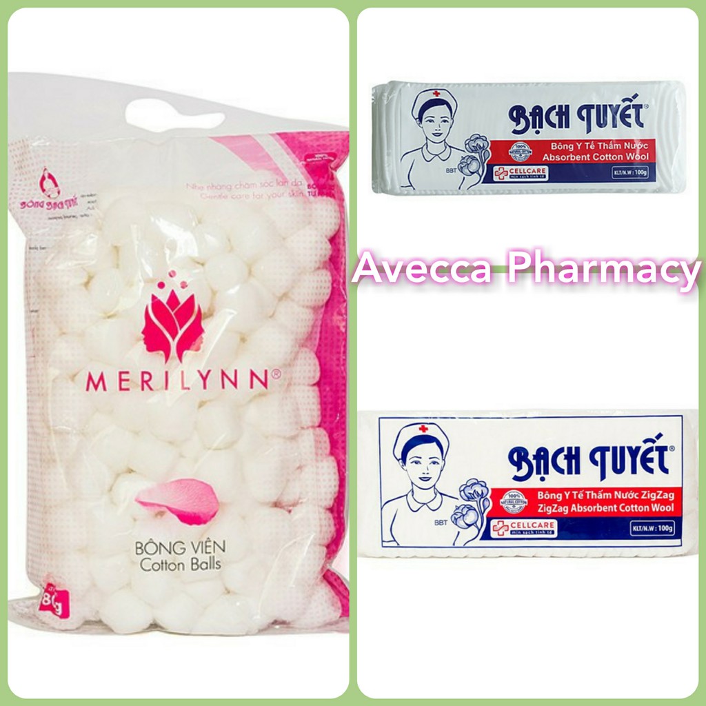 Bông Viên Bông Bạch Tuyết Merilynn 80g, Bông Cắt Miếng 100g