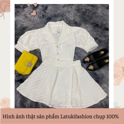 Set áo cổ vest chân váy xòe ❤️ Set tiểu thư cúc ngọc sang chảnh kèm hình thật | BigBuy360 - bigbuy360.vn
