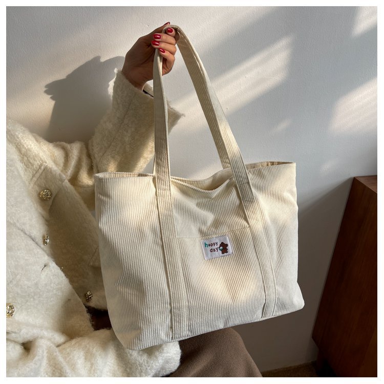 Túi Tote Đeo Vai Vải Nhung Tăm Mịn Nhiều Màu Phong Cách Ullzzang Hàn Quốc