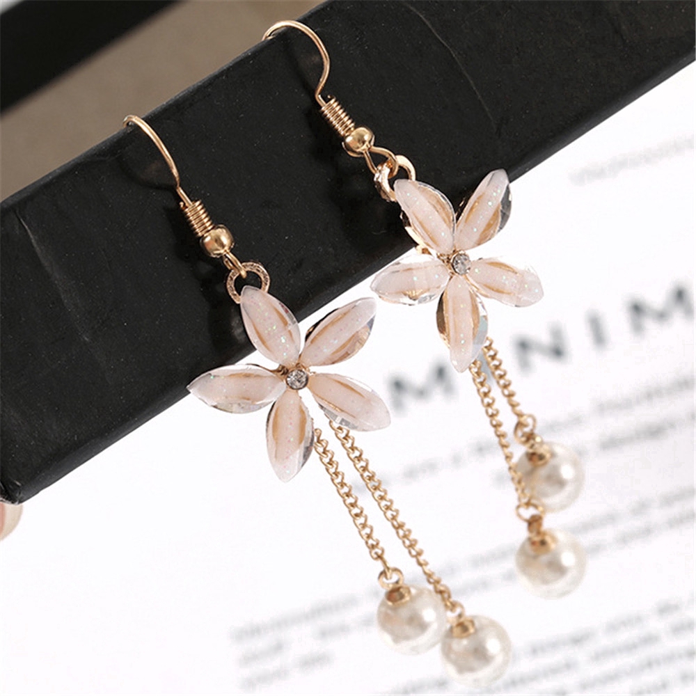 Khuyên tai dáng dài hình bông hoa đính đá phong cách sang trọng cho phái nữ