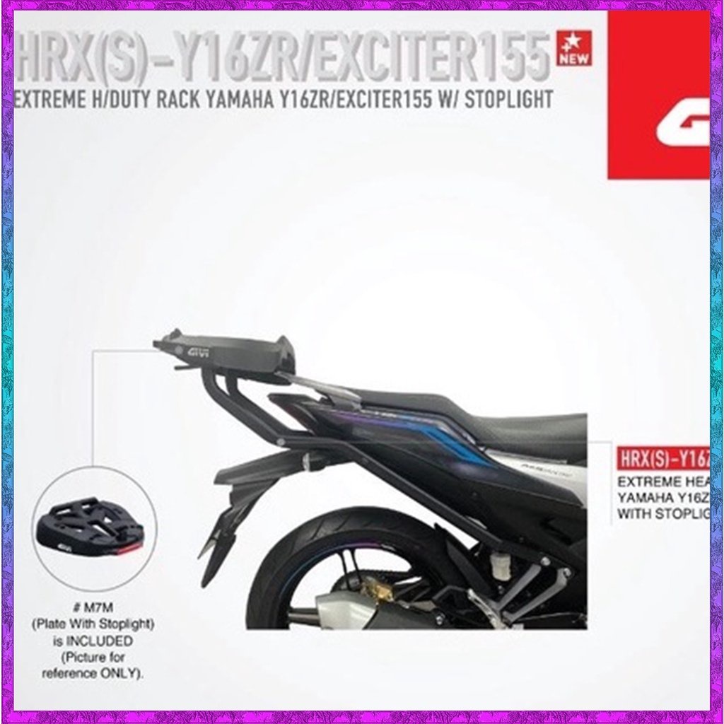 Baga GIVI HRX(S) EXCITER 155 kèm đèn phản quang, thép sơn tĩnh điện, Cảng lắp thùng sau GIVI, chịu lực tốt, gắn kiểng