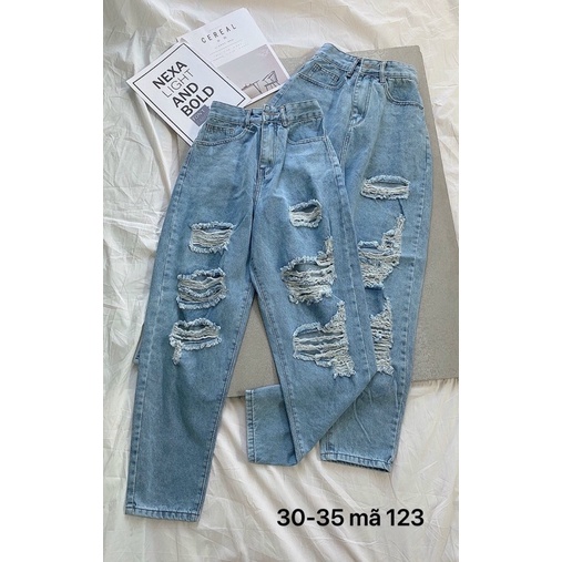 Quần Baggy Jean Nữ Bigsize Đến 80kg Size Đại Từ 30 Đến 35 Lưng Cao Rách Phong Cách Ms123
