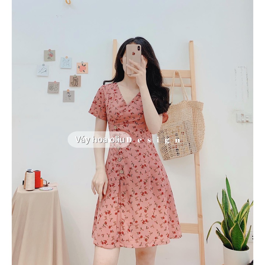 BÁN SỈ VÁY HOA VINTAGE KHUY GỖ SƯỜN HIỆN ĐẠI DK66 | BigBuy360 - bigbuy360.vn