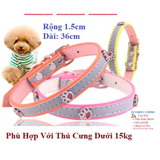 VÒNG CỔ CHO THÚ CƯNG CHÓ MÈO Dưới 15kg Chất liệu da in nổi hình bàn chân Bản rộng 1.5Cm