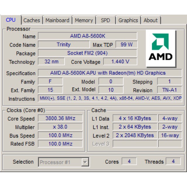 cpu AMD a8 5600k 4 nhân 4 luồng fm2