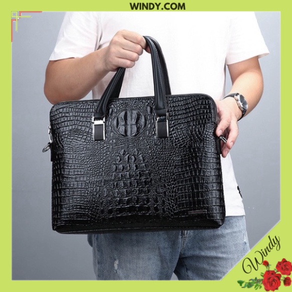 Cặp Đựng Tài Liệu A4 Da Nam chất liệu Da Bò Dập vân cá sấu Màu đen windy.com