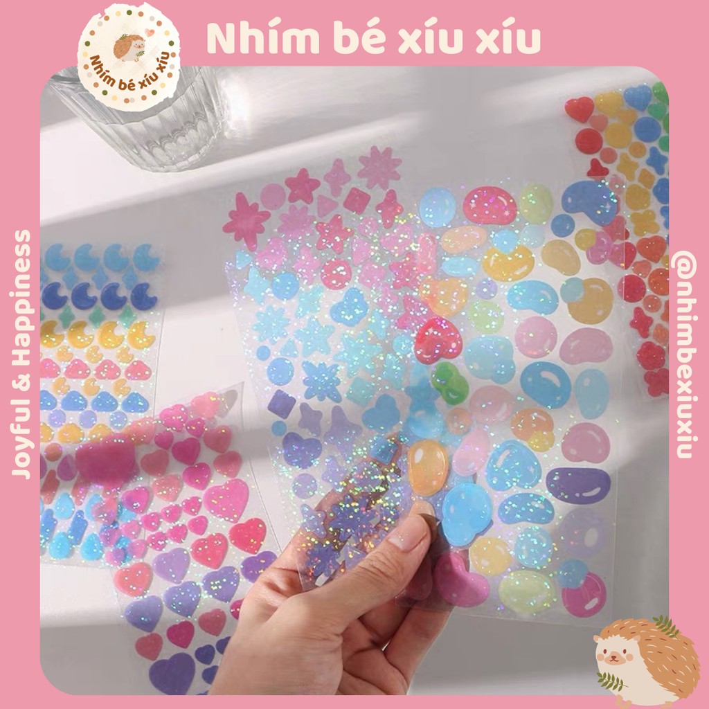 Tấm sticker lấp lánh infeel.me DECO hình dán ruy băng/ngôi sao/cầu vồng bling bling VT43