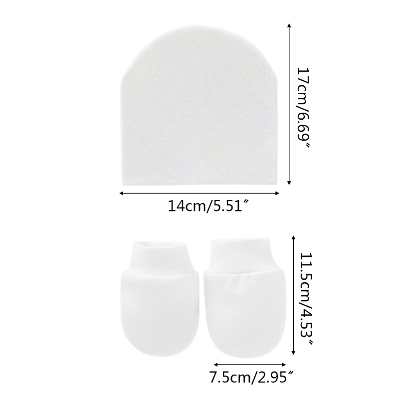 Bộ găng tay cotton dệt kim + mũ trùm đầu chống trầy xước bảo vệ cho bé sơ sinh