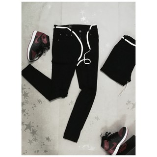 Quần skinny jean đen rách gối