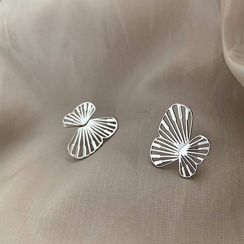 Khuyên tai bạc 925 khuyên hồ điệp cánh dời tự tạo kiểu dáng đeo theo phong cách
