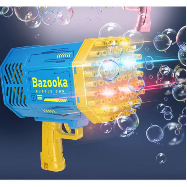 Súng Bắn Bong Bóng Xà Phòng 69 Nòng BAZOKA Tặng 2 lọ Nước Xà Phòng dùng pin sạc kích thước 24x24x14cm