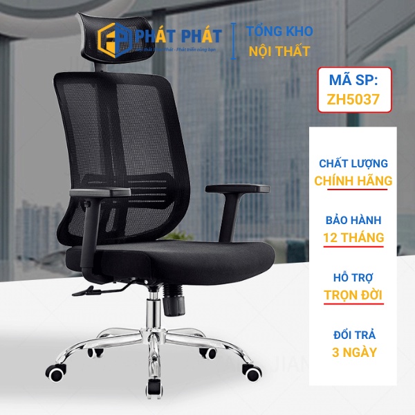Ghế xoay văn phòng Phát Phát có tựa đầu, ghế xoay lưới ngả làm việc tại nhà chính hãng - ZH5037