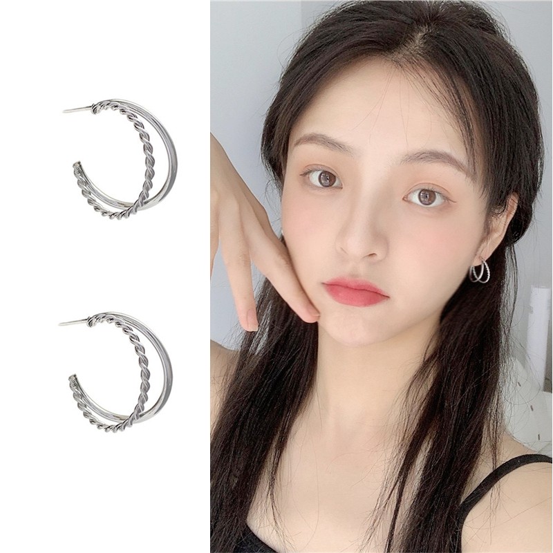 Hoa tai tròn mạ bạc 925 thời trang A0008