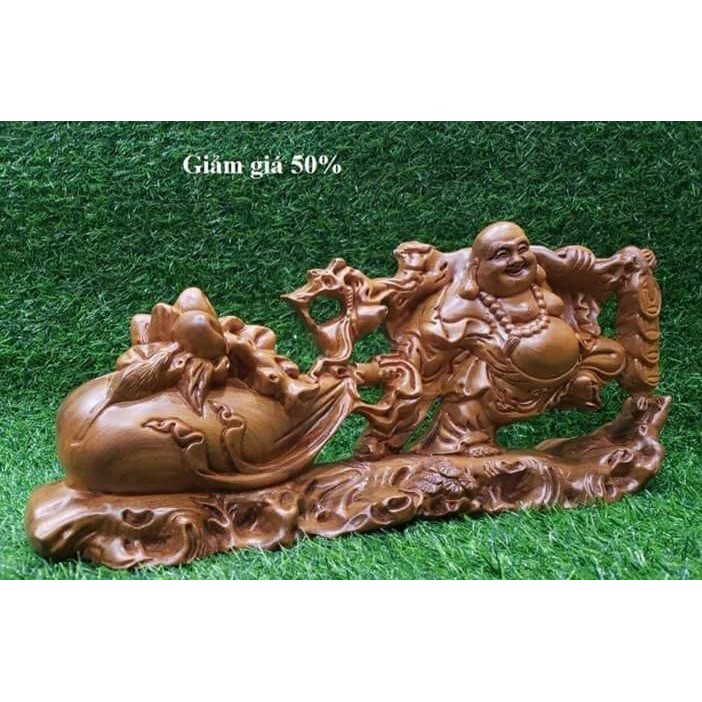 Di lặc kéo bao tiền để ô tô gỗ Bách Xanh, phát tài phát lộc, may mắn bình an kt20