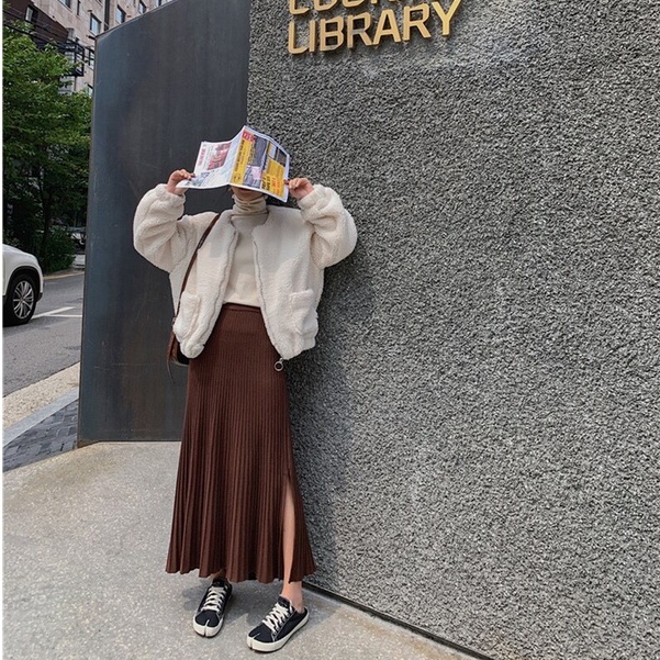 MUSHROOM LEE - Váy Dệt Kim Xếp Ly Chocolate