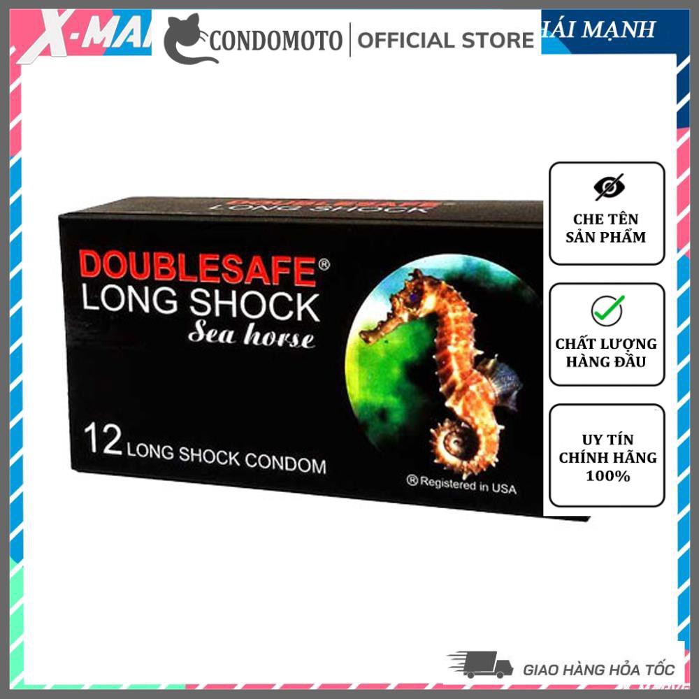 Bao cao su KÉO DÀI THỜI GIAN  Cá Ngựa DoubleSafe Long Shock HIỆU QUẢ cực kỳ hộp 10 chiếc