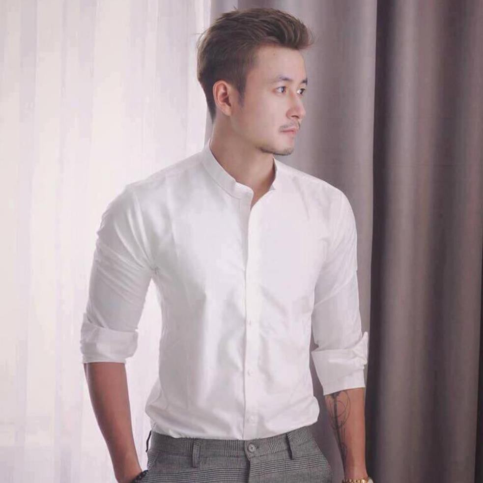 Áo sơ mi cổ tàu nam trắng dài tay công sở cao cấp Hamino chất lụa đẹp form slimfit ôm dáng thời trang Hàn Quốc cổ trụ ôm | BigBuy360 - bigbuy360.vn
