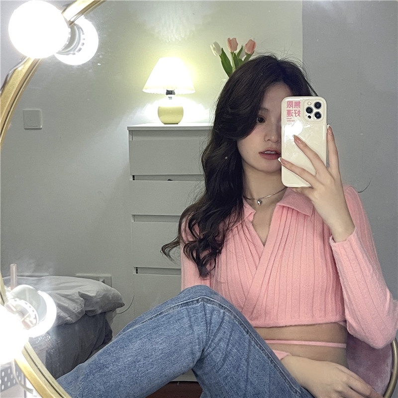 QKOOLE  Áo khoác cardigan dệt kim tay dài màu trơn phong cách Hàn Quốc thời trang dành cho nữ