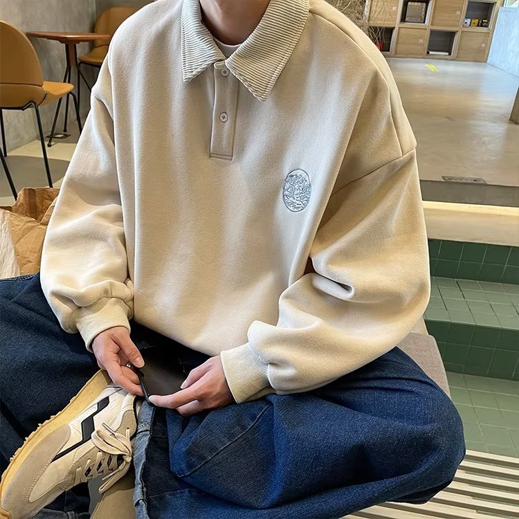Áo sweater Cổ Bẻ Dáng Rộng Phong Cách retro Mỹ Cá Tính Cho Nam