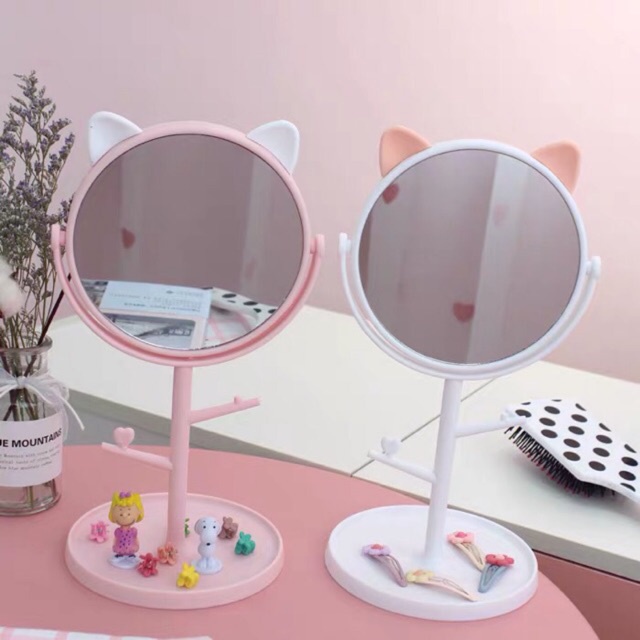 Gương Tai Mèo - Gương Trang Điểm Để Bàn - Có Thể Xoay 360 Độ - Siêu Đẹp, Siêu Xinh