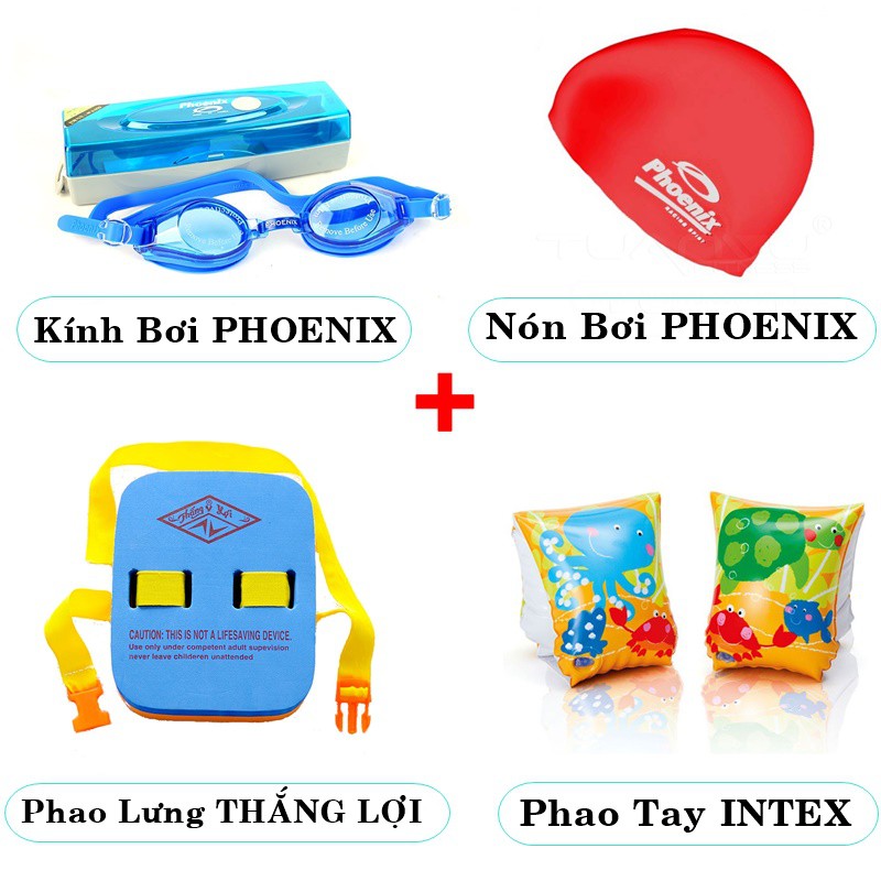 COMBO ( Phao Lưng + Phao Tay + Kính Bơi + Nón Bơi ) sản phẩm cao cấp dùng cho bé tập bơi