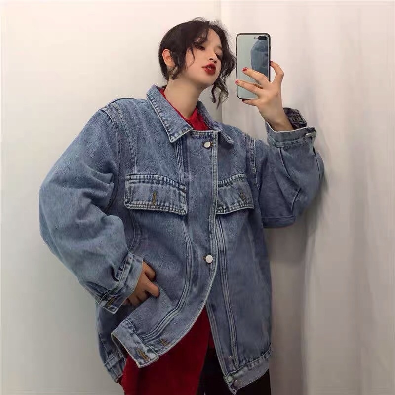 Áo khoác jeans dài tay form rộng nam nữ