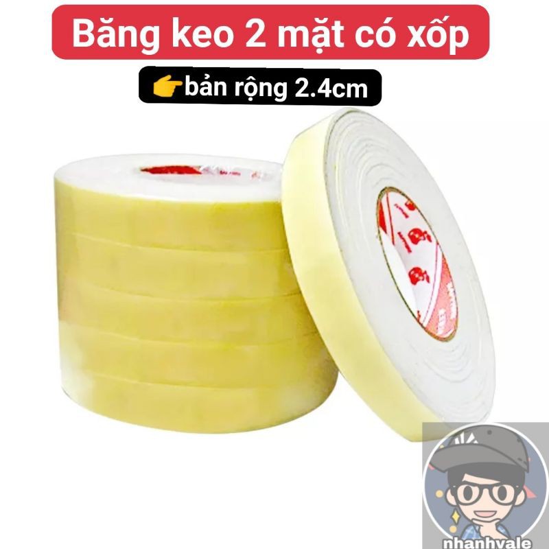 Băng keo 2 mặt có xốp vàng bản rộng 2.4cm & 4.8cm