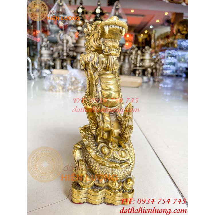 Tượng rồng cuộn đồng xu cầm ngọc phong thủy bằng đồng cao 25cm nặng 2,4kg