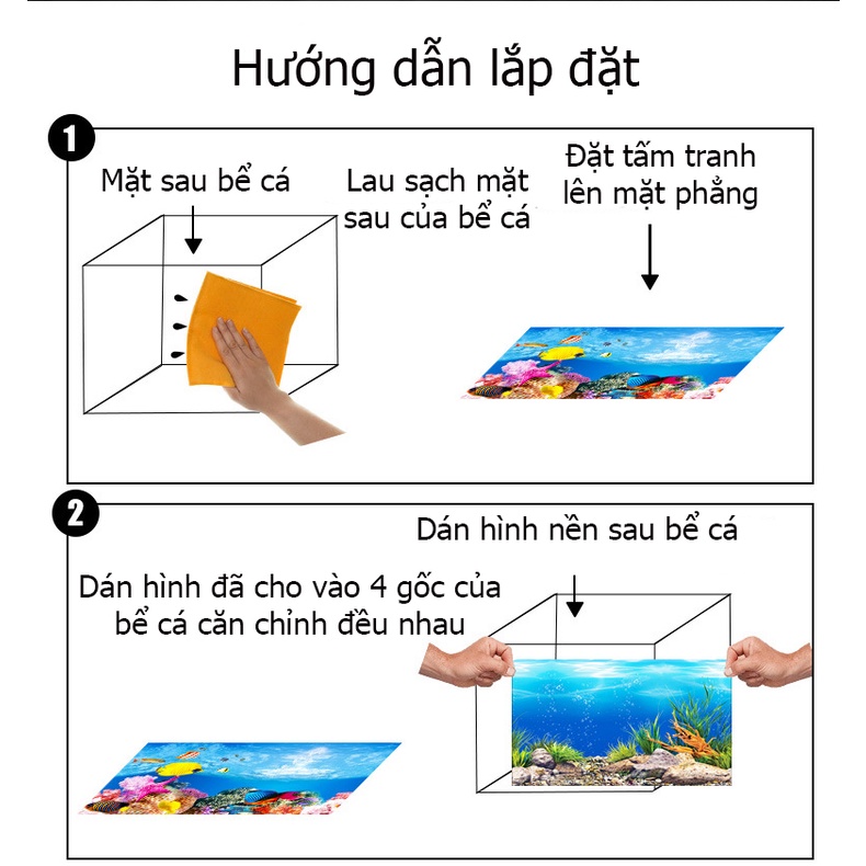 Tranh 3d dán bể cá Aquablue hình ảnh 2 mặt siêu đẹp có sẵn keo dính đủ mọi kích thước (size lớn)