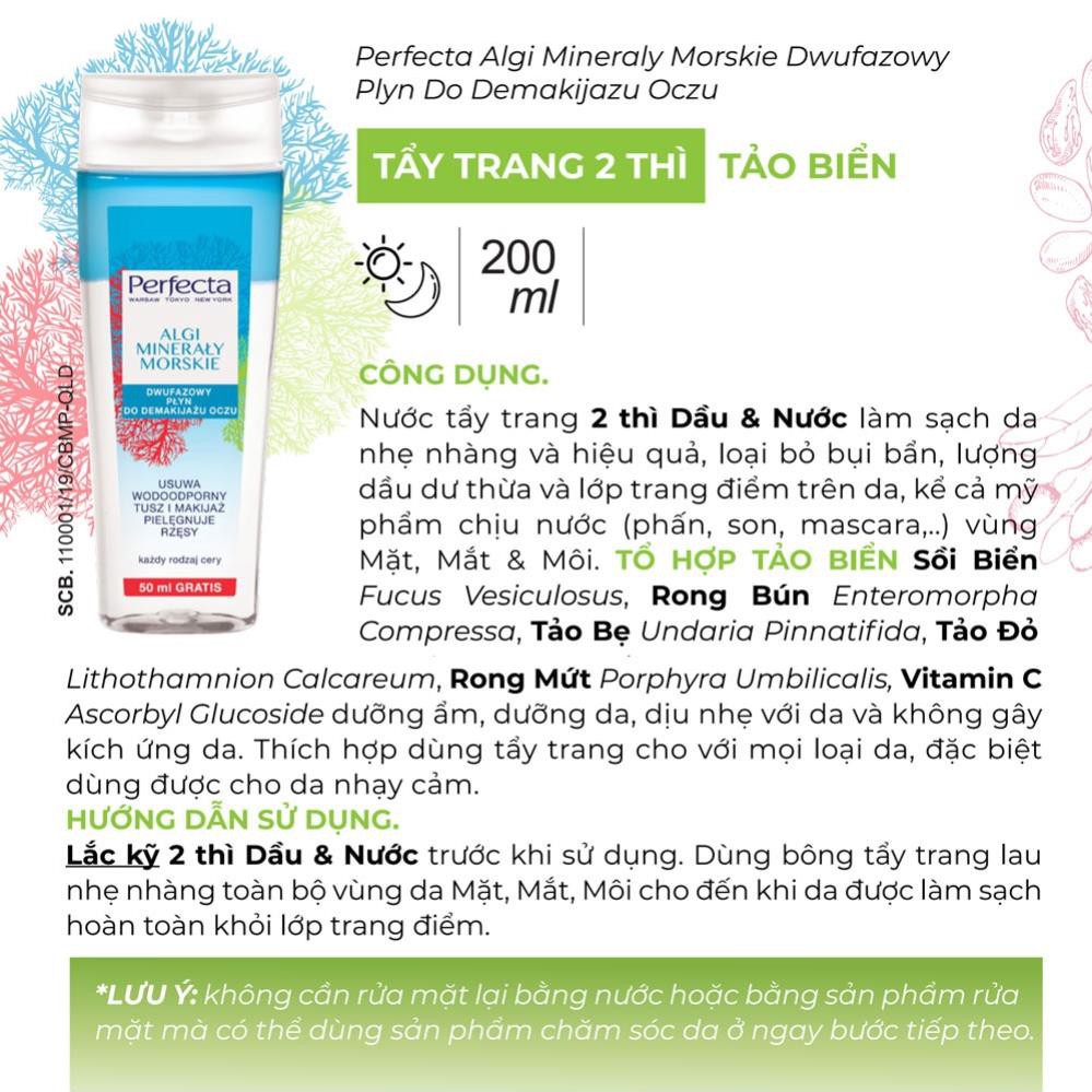 BỘ SẢN PHẨM TẨY TRANG 2 THÌ DẦU-NƯỚC VÀ NƯỚC MICELLAR TẢO BIỂN PERFECTA | BigBuy360 - bigbuy360.vn