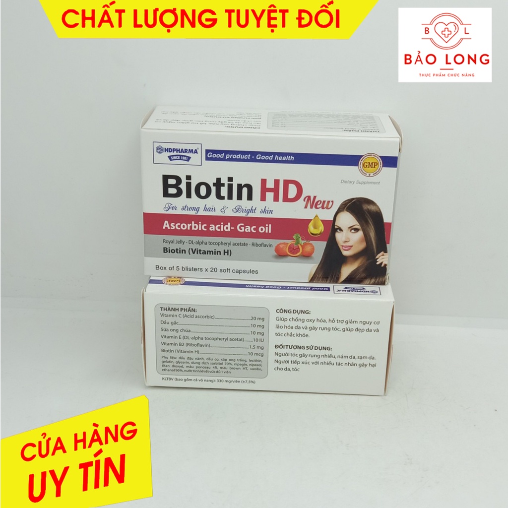 Viên uống Biotin HD new - Hộp 100 viên nang mềm - Cho mái tóc khỏe và làn da đẹp