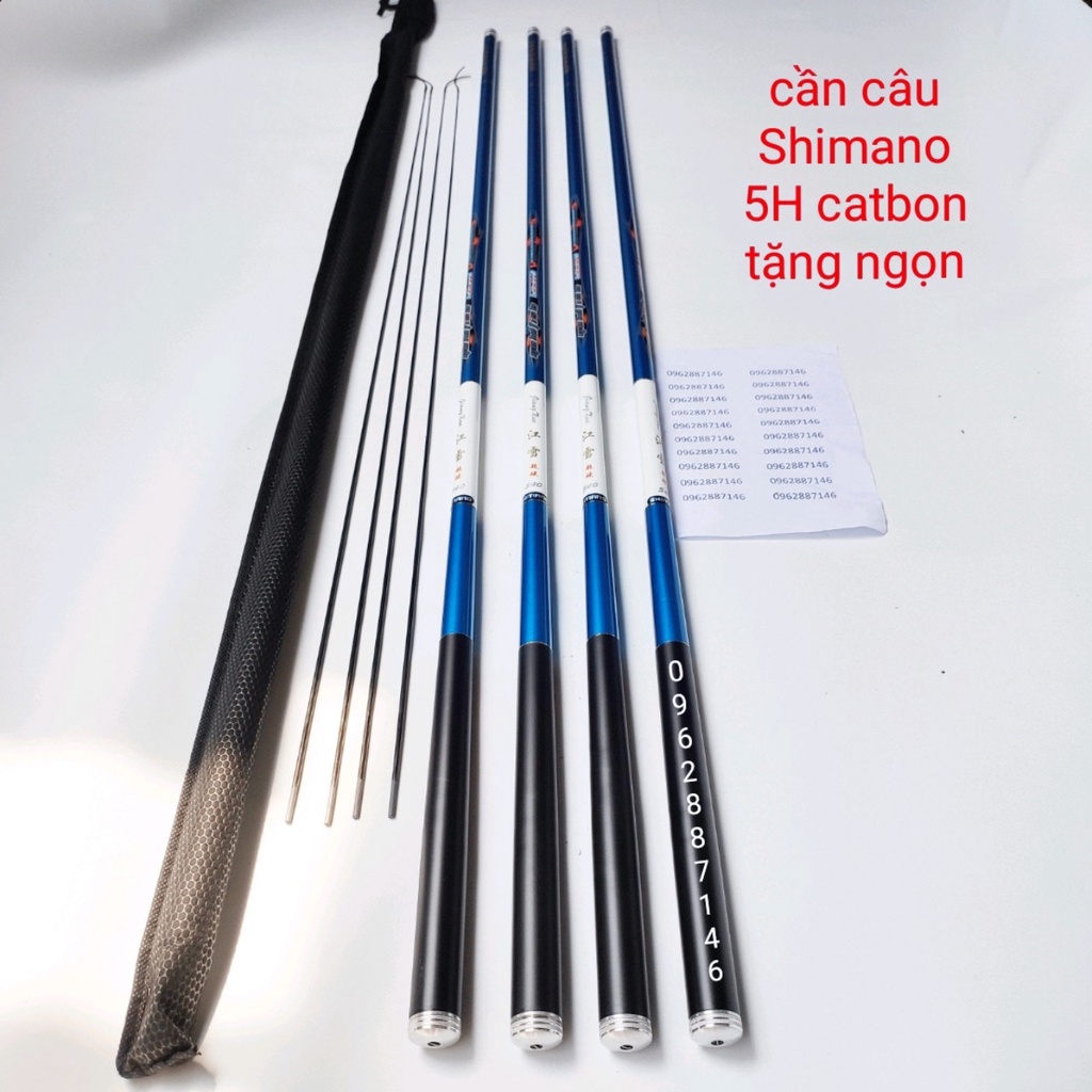 Cần câu tay shimano 5h xanh 6m3 carbon lóng dài cao cấp