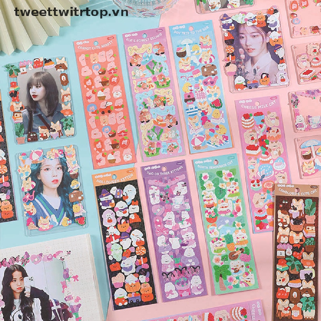 1 Tấm Hình Dán Mèo Lấp Lánh Trang Trí Sổ Tay DIY