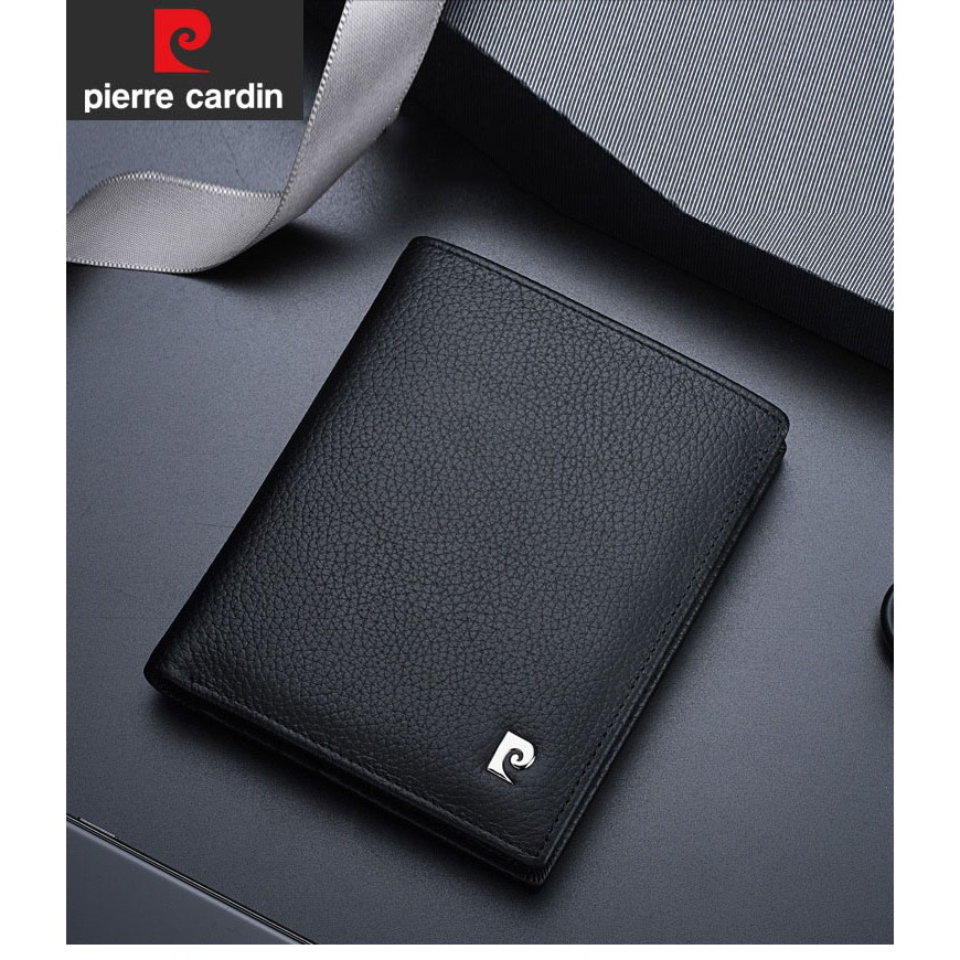 Ví da Pierre Cardin chính hãng màu đen da bò thật ví ngang PCJ0016